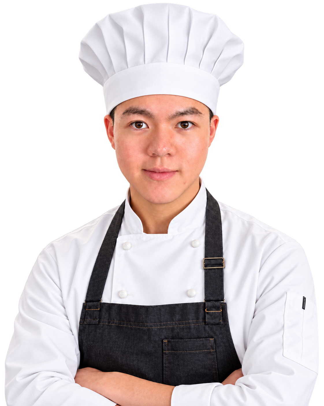 The chef, standing with arms folded